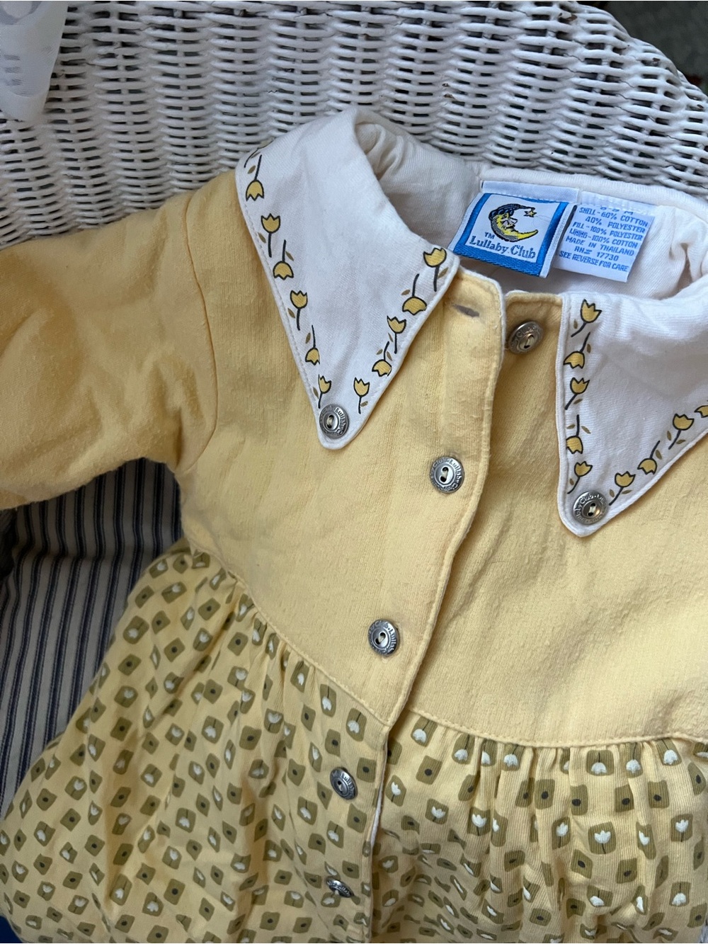Lullaby Club Yellow Tulip Collar Baby onesie. Double layered